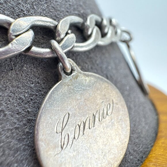 VTG Solid Sterling Silver 925 Name Tags ID Chain Bracelet Size 7.5" Length - Picture 11 of 16